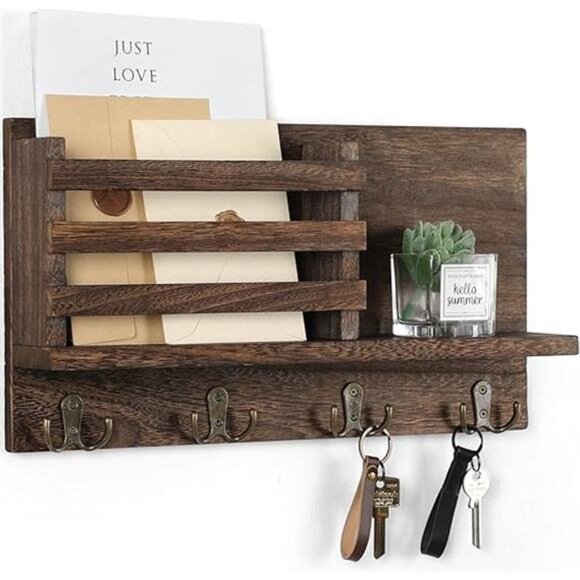 Key & Mail Holder for Wall - Rustic Natural Paulownia Wood - Picture 8 of 8